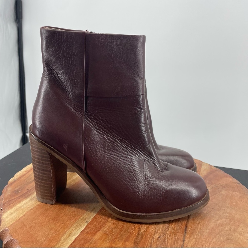 Seychelles Bootie Shoes Sz 6.5 red‎ Brown Leather Pull On Ankle Bootie Side Zip